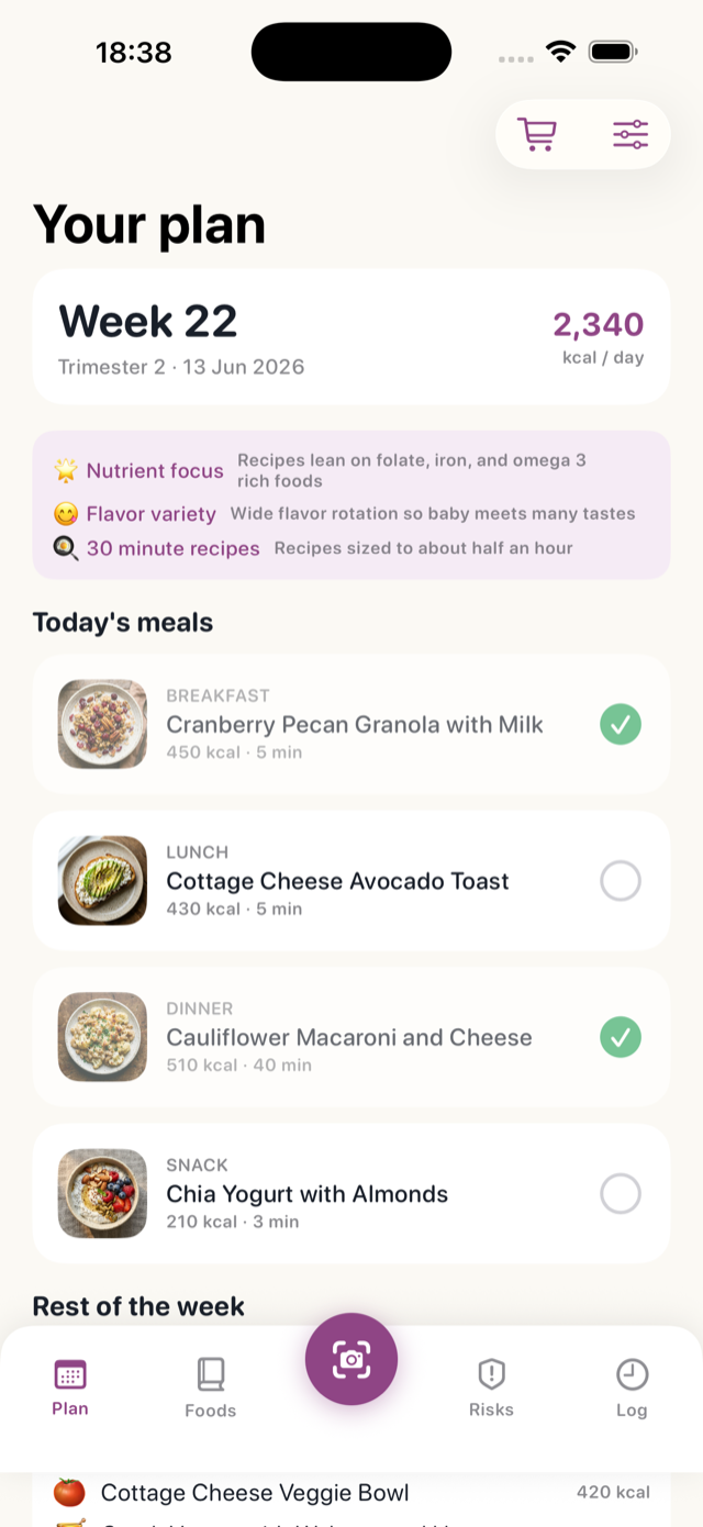 Weekly meal plan in the app