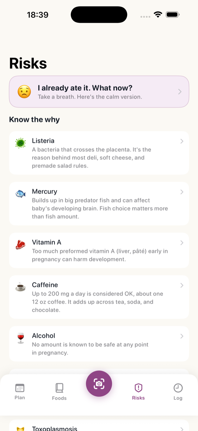Risks guide in the app